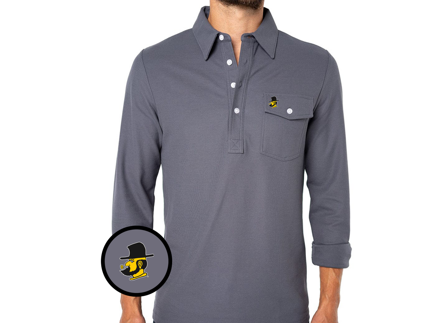 Criquet Appalachian State in Long Sleeve Players Shirt, Yosef, Blue Steel, view 2