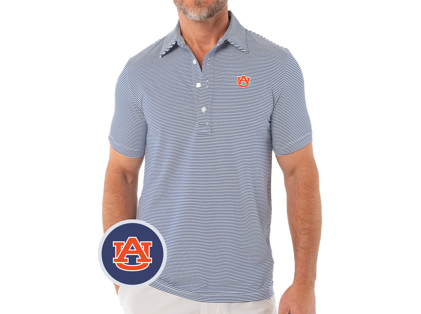 Criquet Auburn University in Sport Range Polo, Hobby Stripe Navy/White, view 1