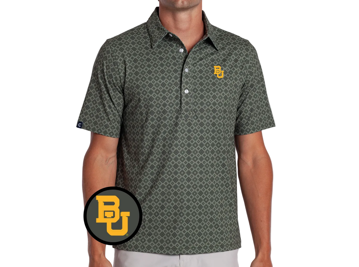 Baylor - Coach's Range Polo - BU - Durango Print Green