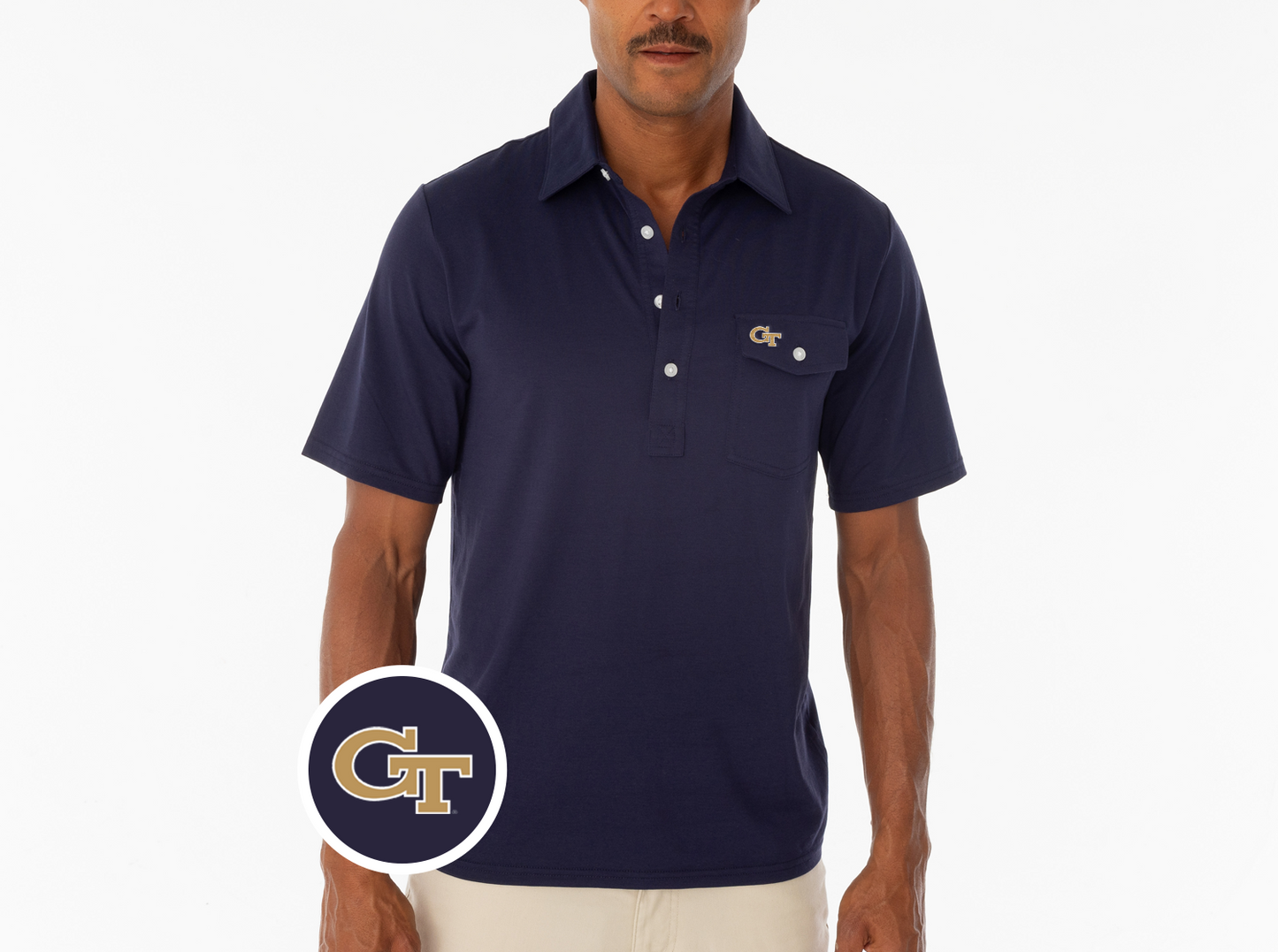 Criquet Georgia Tech in Coaches Players Shirt, GT Outline, Navy, view 2