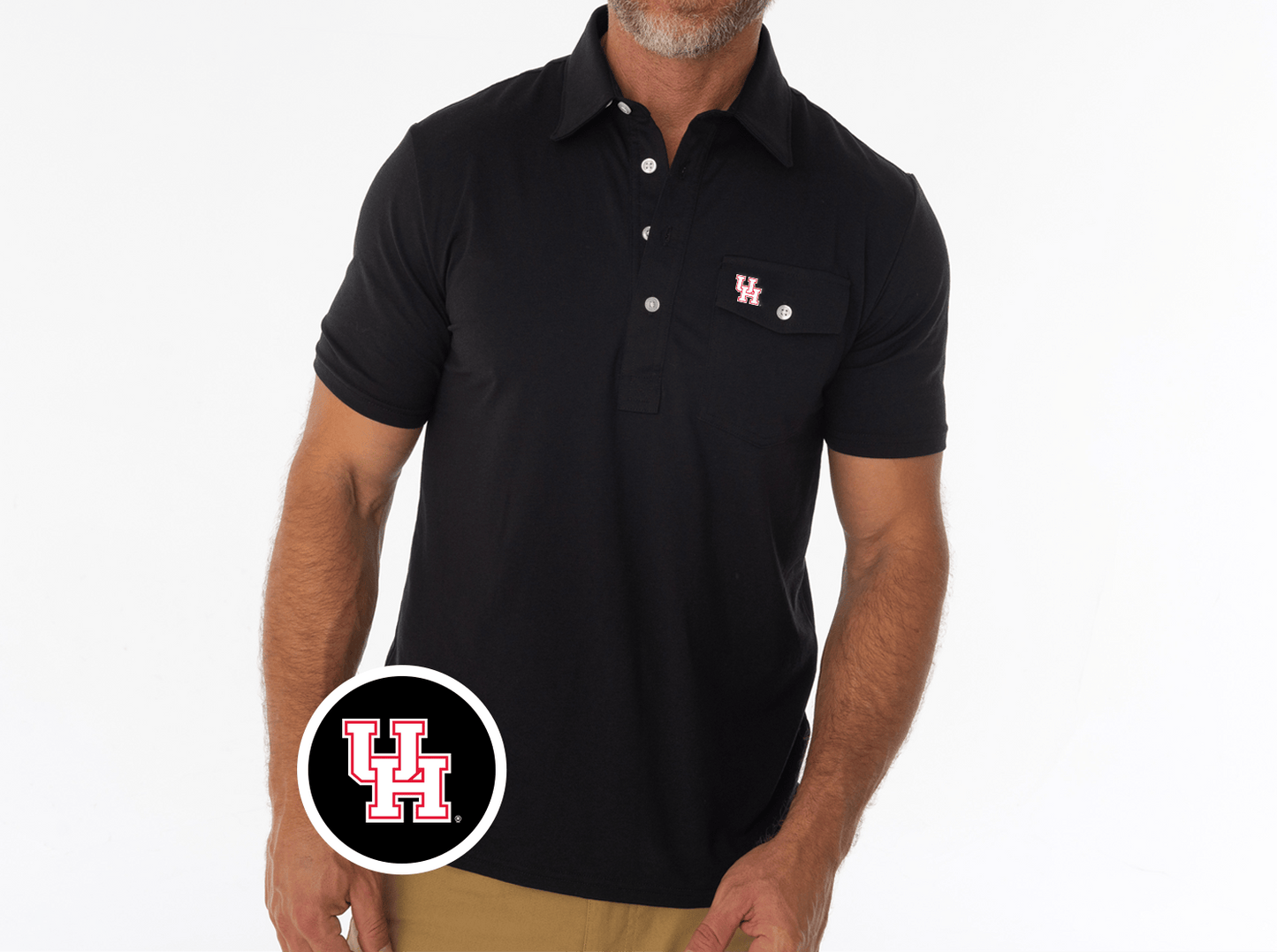 Criquet Houston Coaches Players Shirt in Interlock, Black, view 2