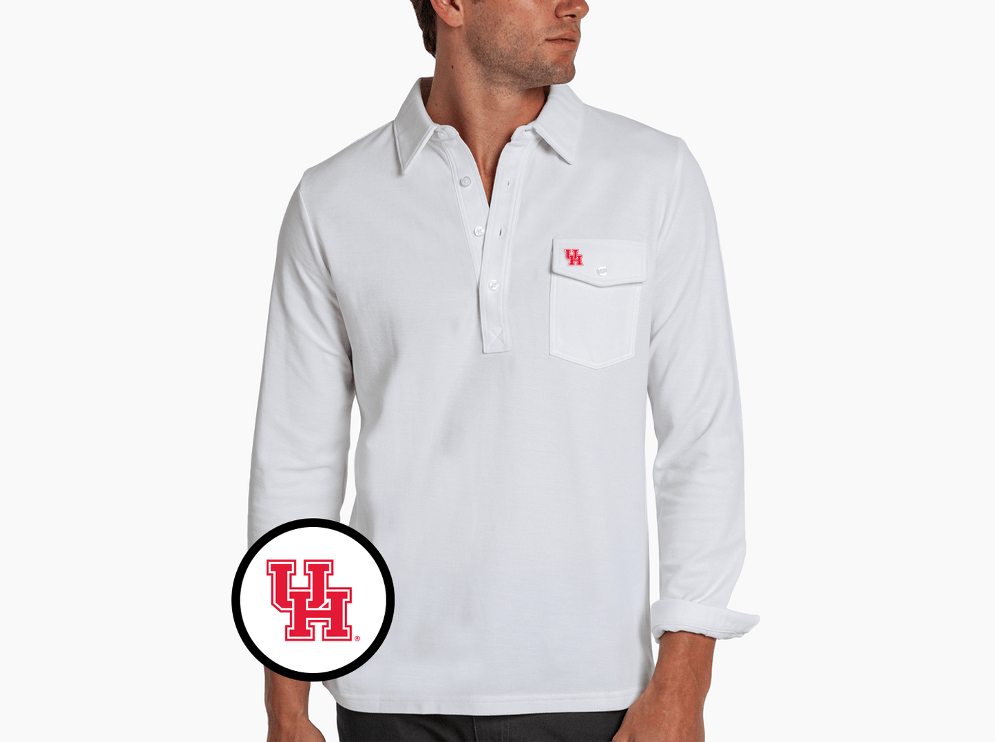 Criquet Houston Long Sleeve Players Shirt in Interlock, White, view 2