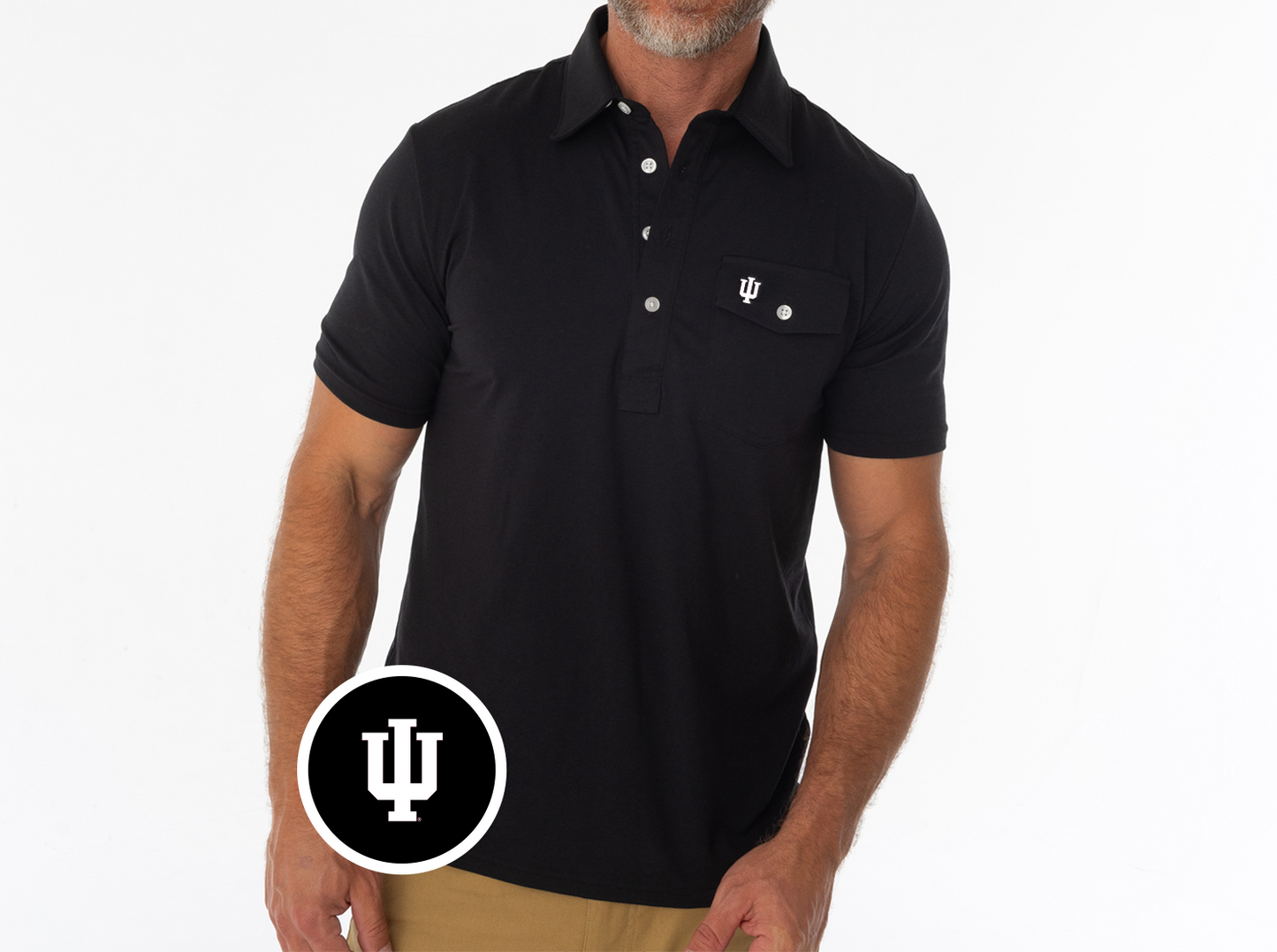 Criquet Indiana in Coaches Players Shirt, IU Interlock, Black, view 2