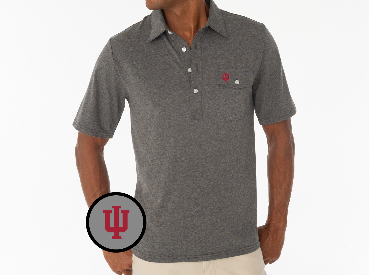 Criquet Indiana in Coaches Players Shirt, IU Interlock, Heather Grey, view 2