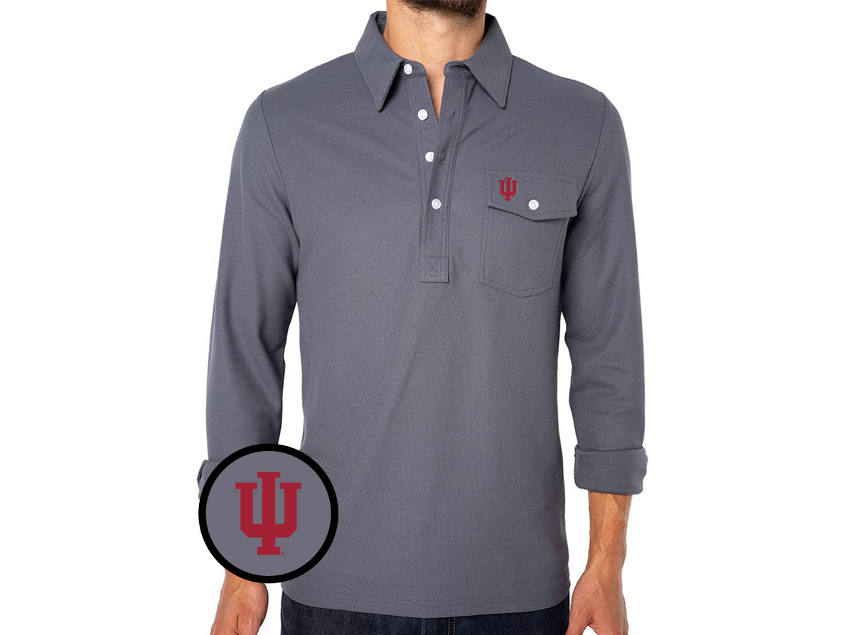 Indiana - Coach's Long Sleeve Players Shirt - IU Interlock - Blue Steel
