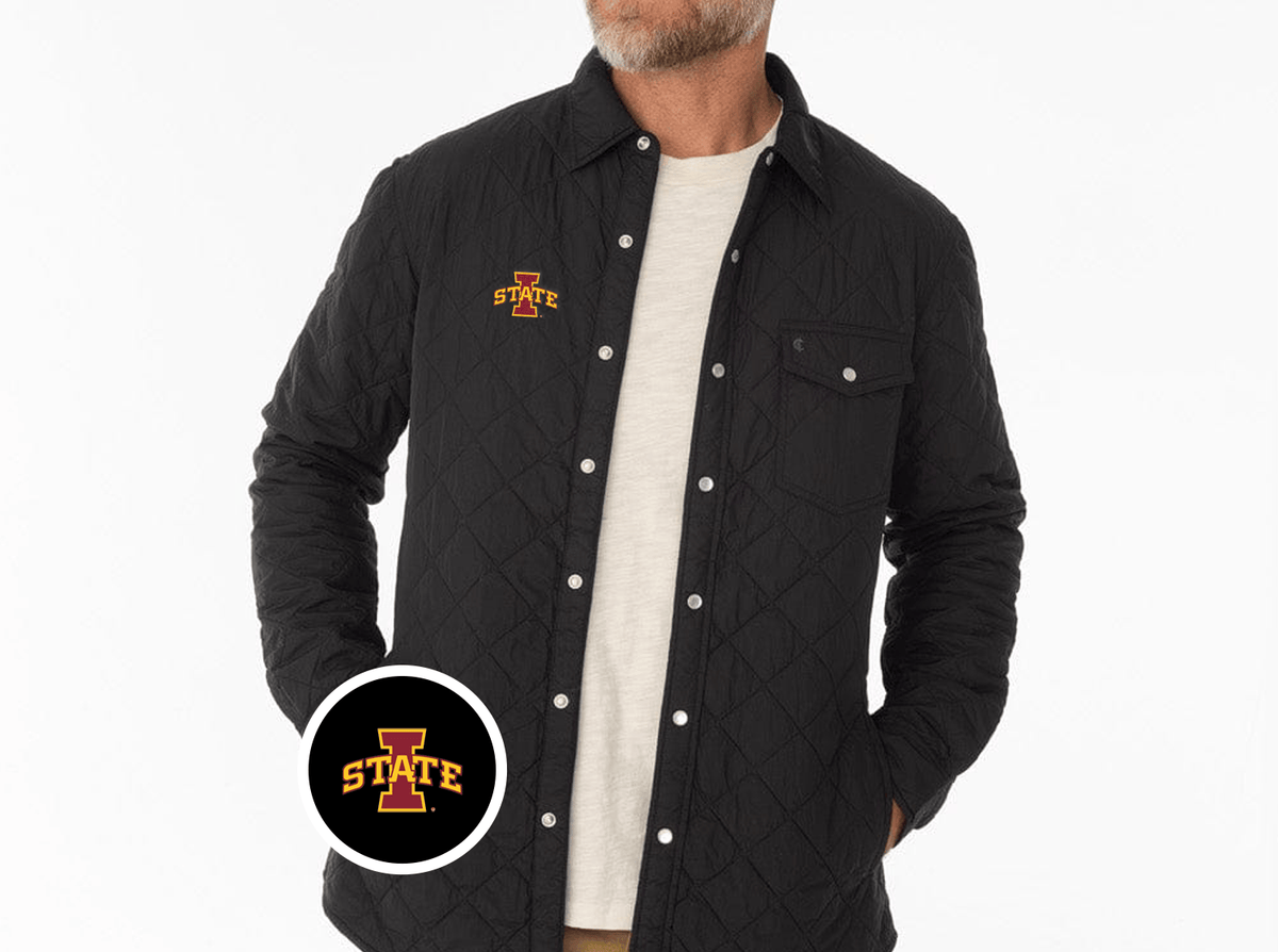 Criquet Iowa State Quilted Shacket in I State, Black, view 2