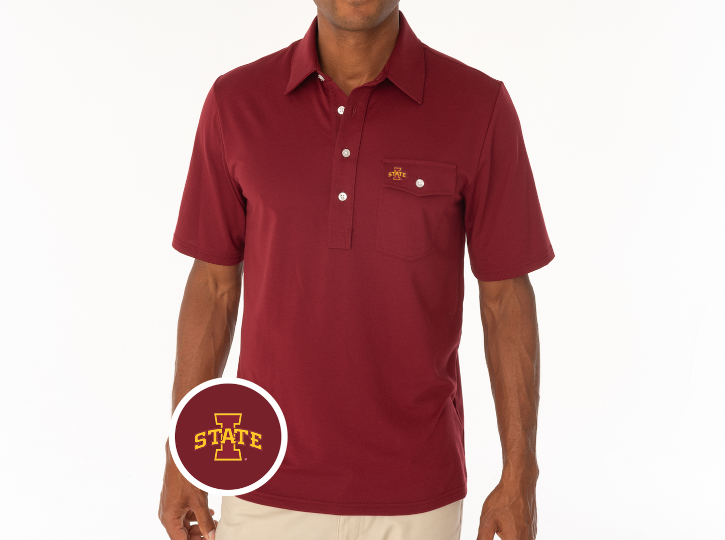 Criquet Iowa State Coach's Performance Players Shirt I State in Maroon, view 2