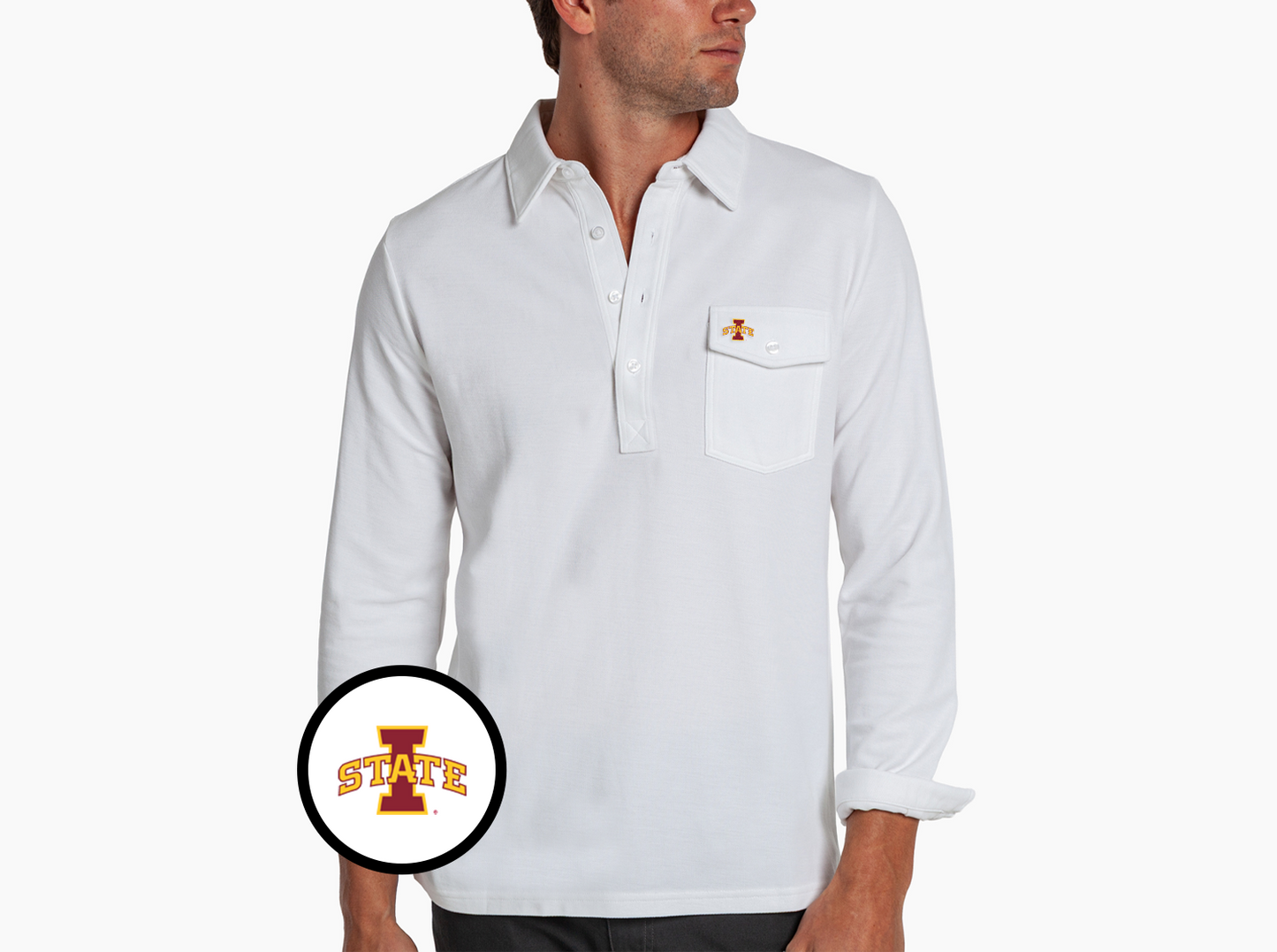 Criquet Iowa State Long Sleeve Players Shirt in I State, White, view 2