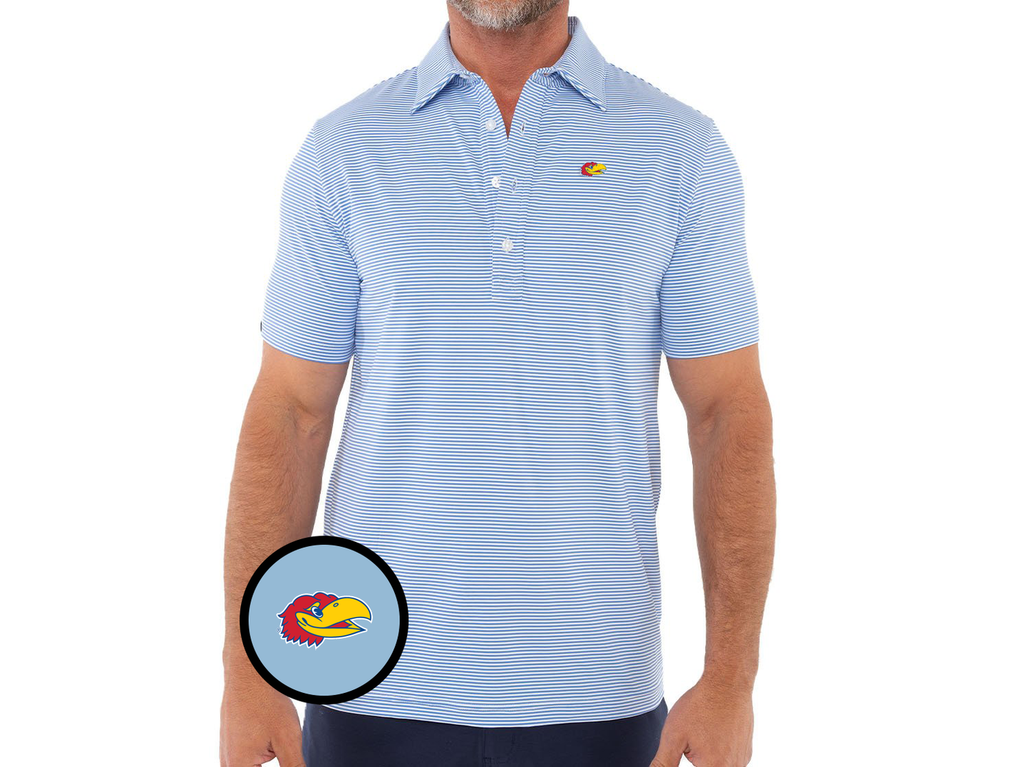 Criquet Kansas University in Sport Range Polo, Jayhead, Hobby Stripe Blue/White, view 1