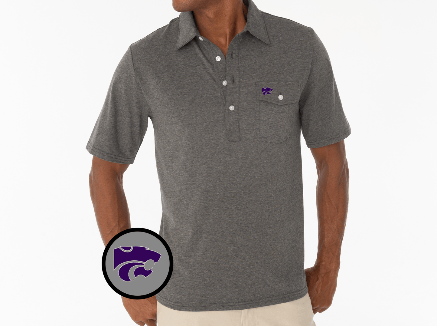 Criquet Kansas State Coaches Players Shirt in Wildcat, Heather Grey, view 2