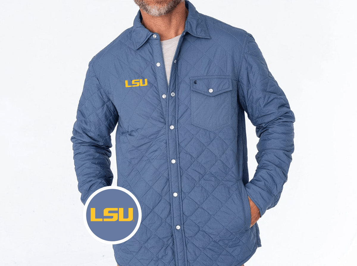 Criquet LSU Quilted Shacket in LSU, Slate Blue, view 1