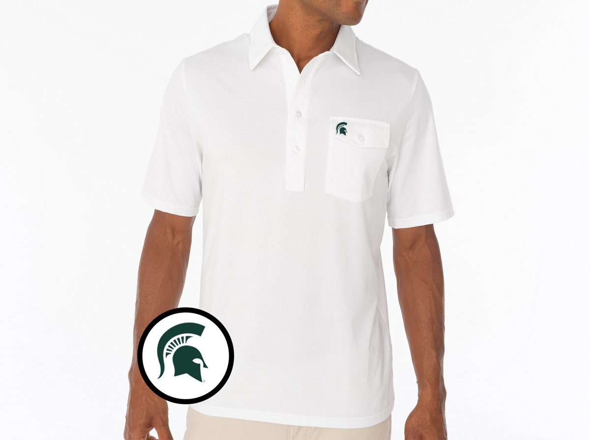 Criquet Michigan State in Coaches Players Shirt, Spartan Helmet, White, view 2