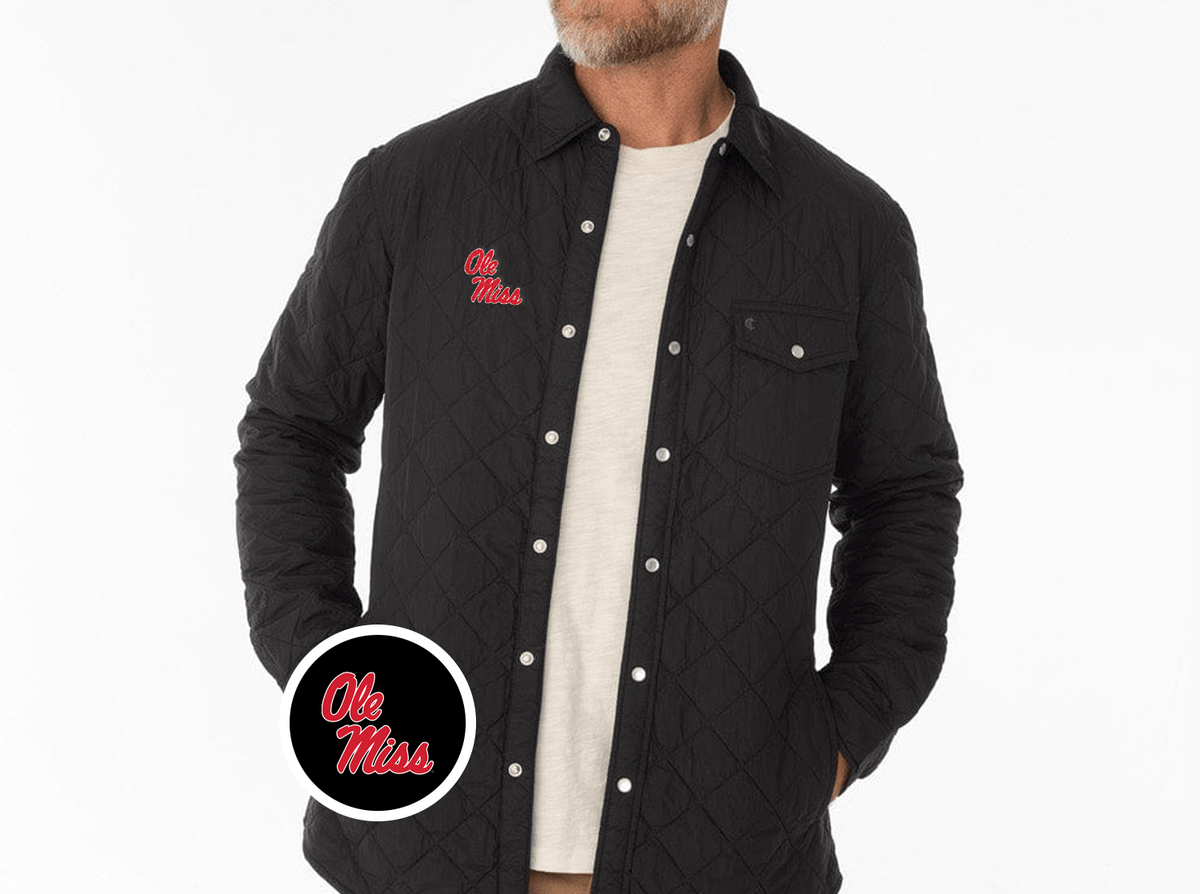 Criquet Ole Miss Quilted Shacket in Ole Miss Stack, Black, view 2