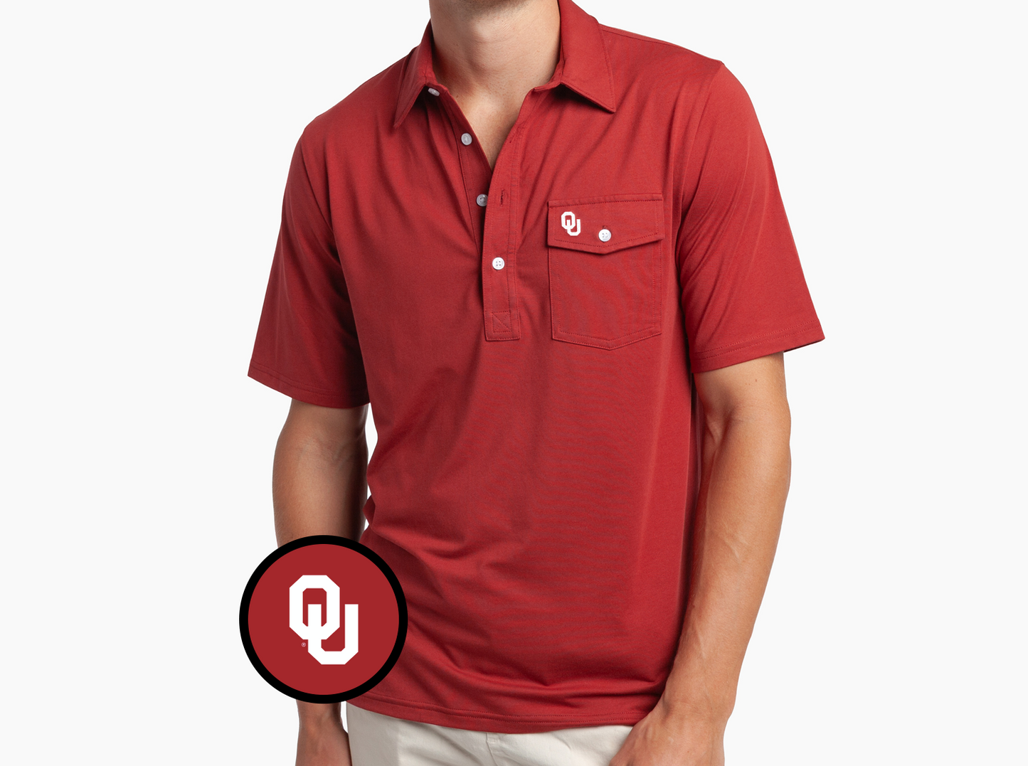 Criquet Oklahoma Coaches Players Shirt in Interlock, Crimson, view 1