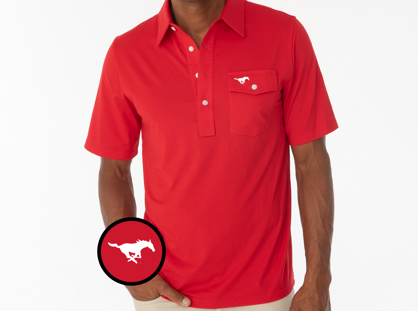 Criquet SMU in Coach's Performance Players Shirt, Mustang, Red, view 2