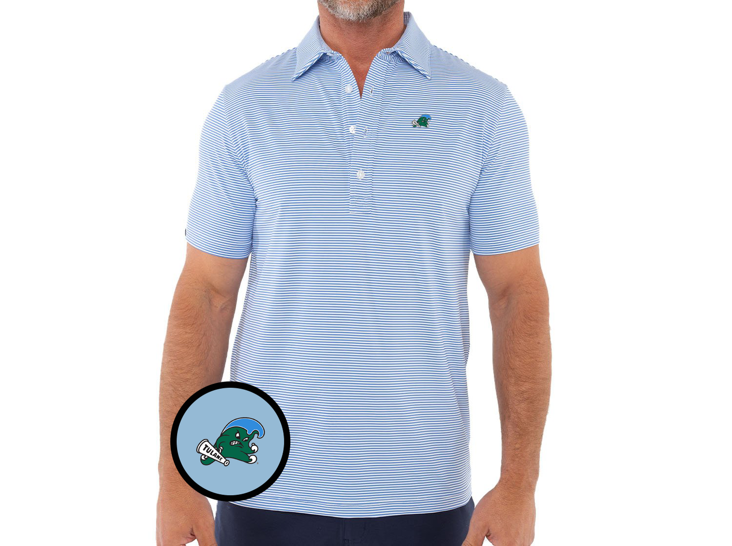 Criquet Tulane University in Sport Range Polo, Riptide, Hobby Stripe Blue/White, view 1