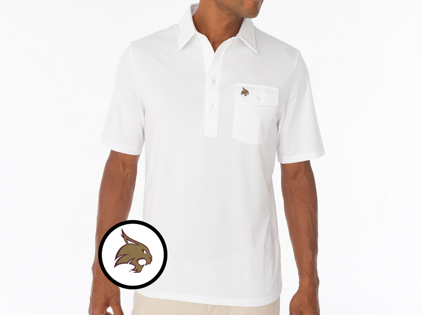 Criquet Texas State- Coaches Players Shirt in Bobcat, White, view 2