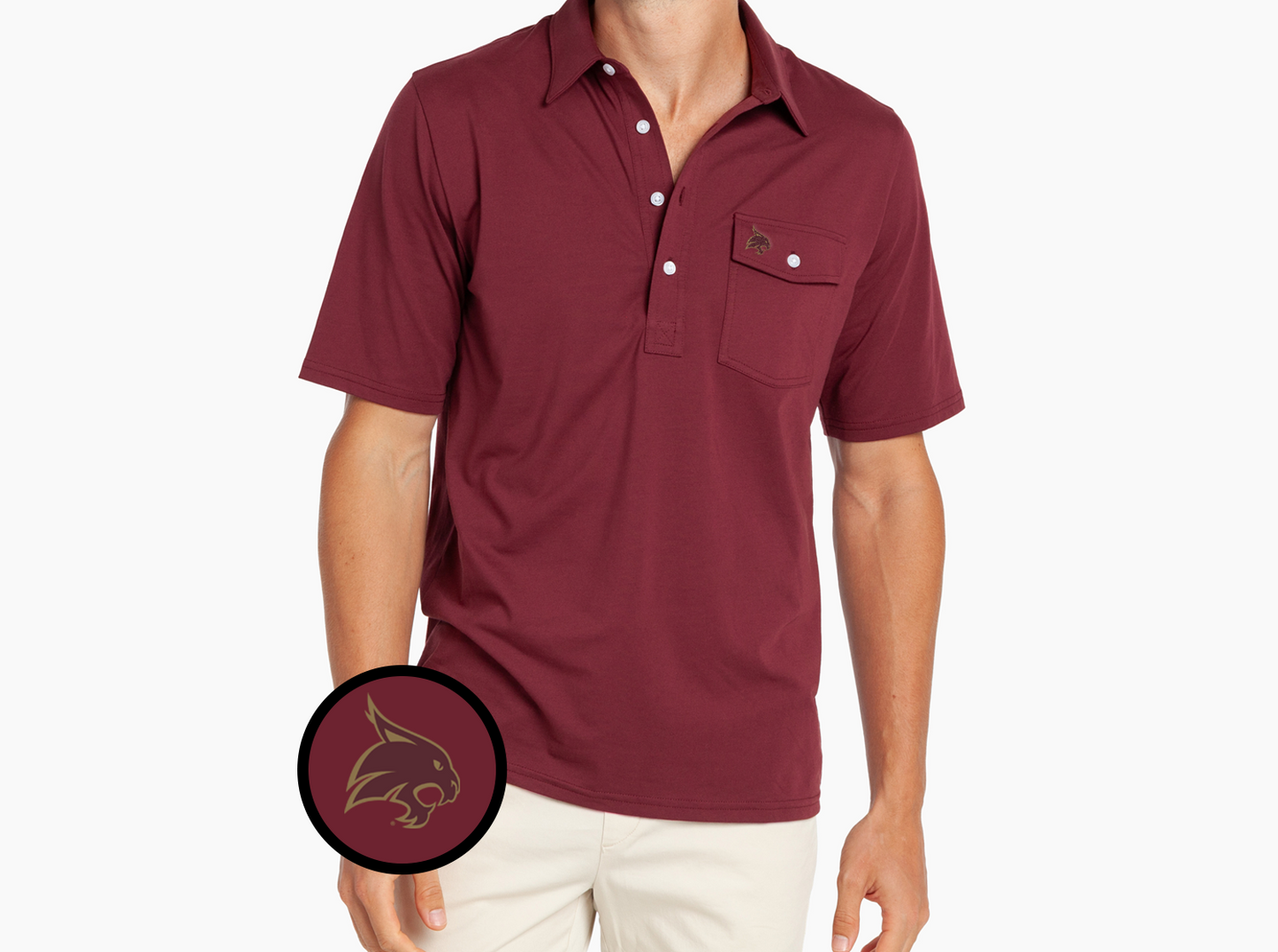 Criquet Texas State- Coaches Players Shirt in Bobcat, Maroon, view 2
