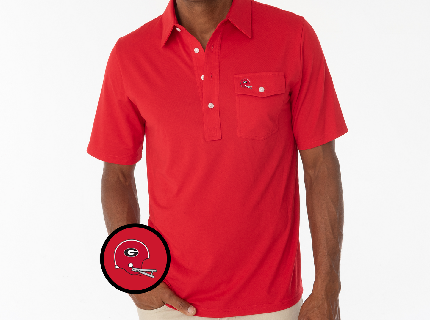 Criquet Georgia in Coach's Players Shirt, Helmet, Red, view 2