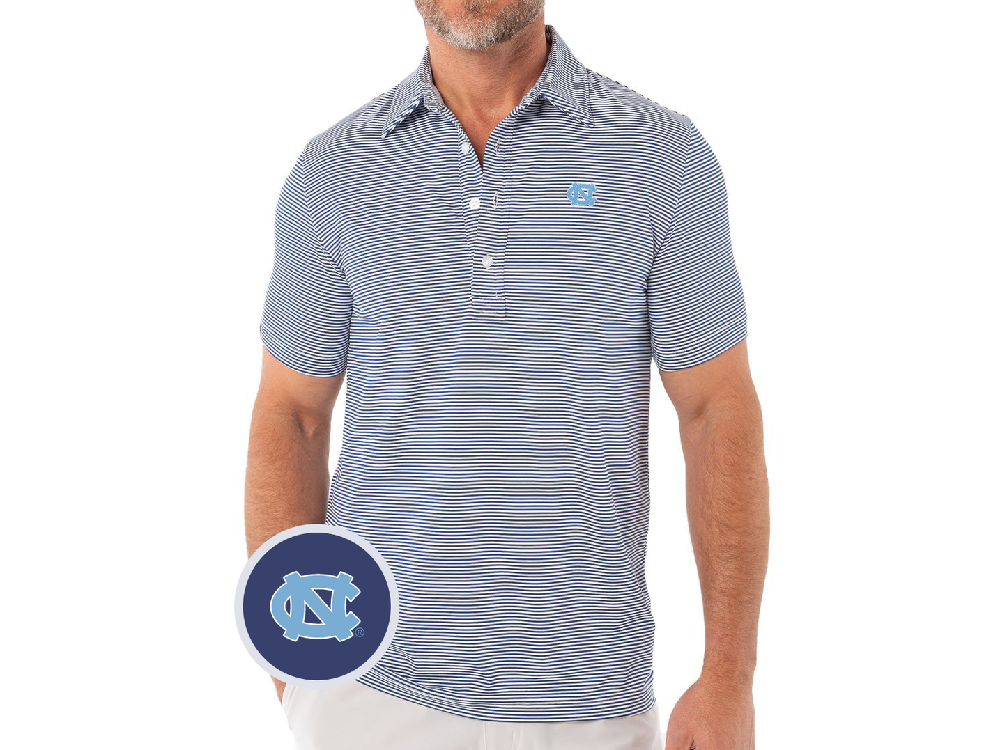 Criquet North Carolina in Sport Range Polo, UNC, Hobby Stripe Navy/White, view 1