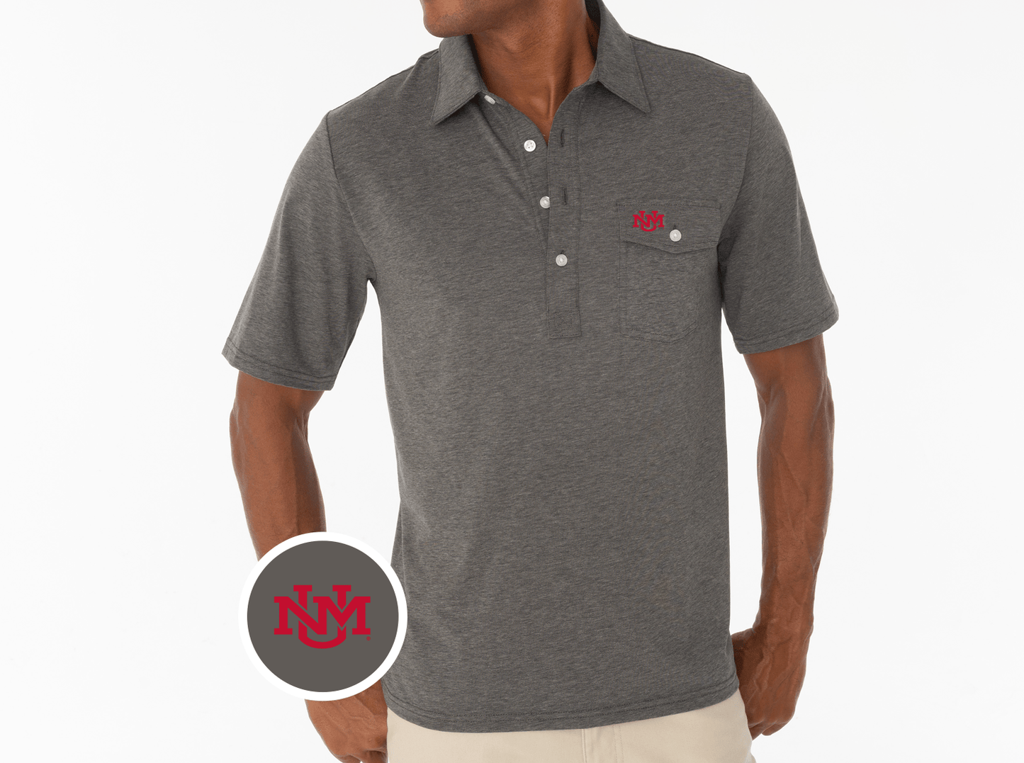 Criquet New Mexico Coaches Players Shirt in UNM Interlock, Heather Grey, view 2