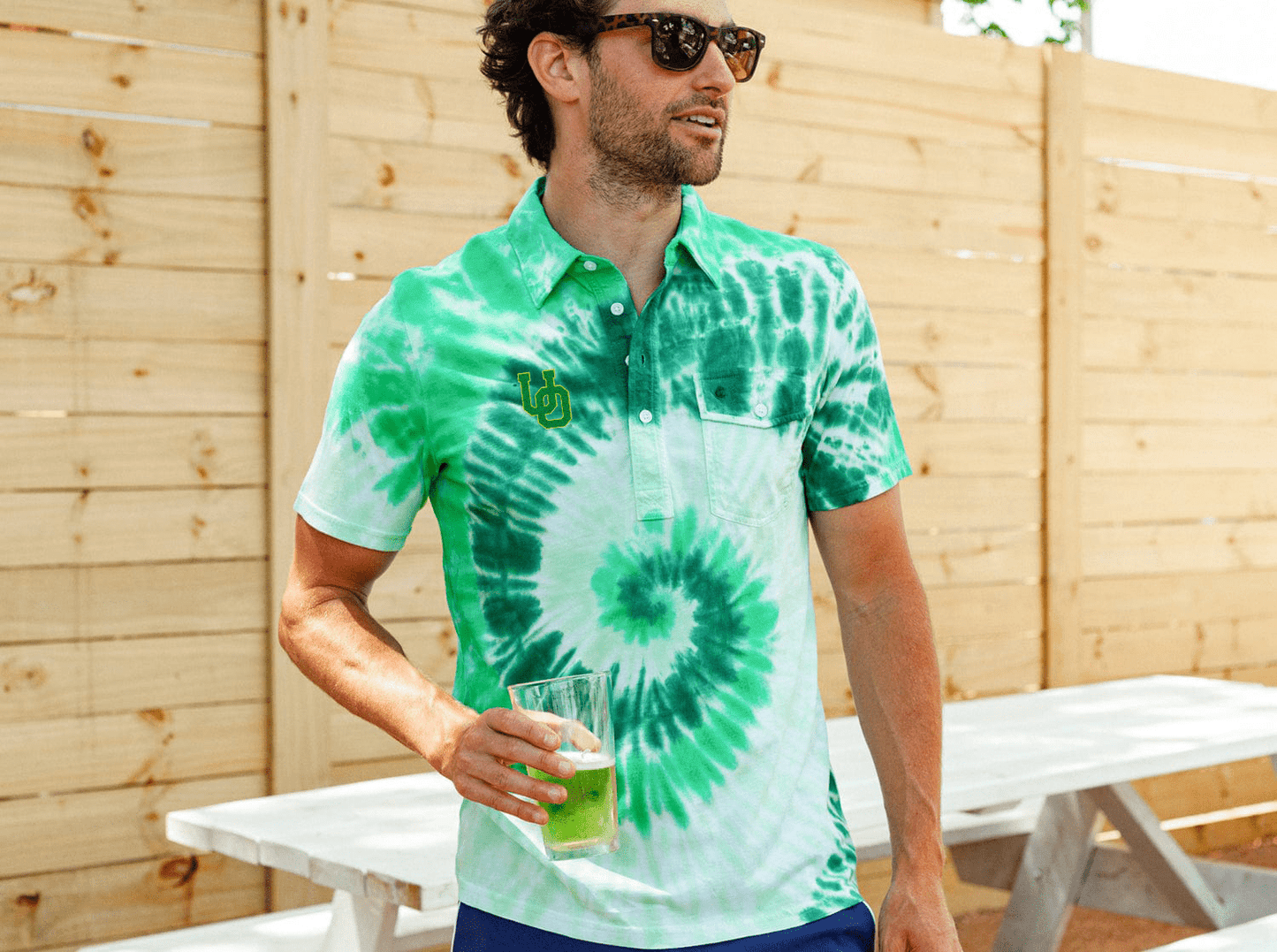 Criquet Oregon Classic Players Shirt in Oregon Interlock, Tie Dye Green, view 2