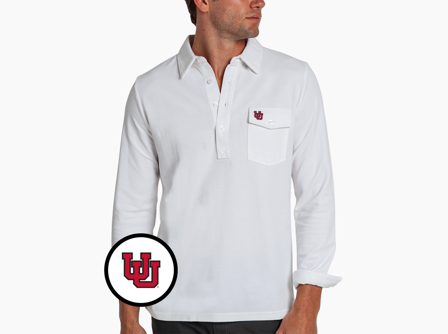 Criquet Utah Long Sleeve Players Shirt in U Interlock, White, view 2