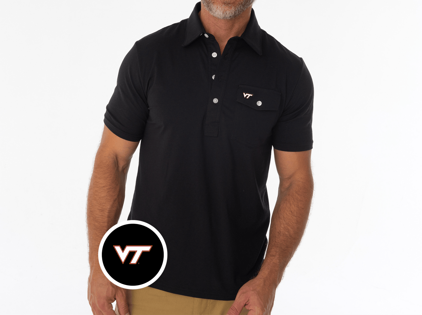 Criquet Virginia Tech Coaches Players Shirt in VT, Black, view 2