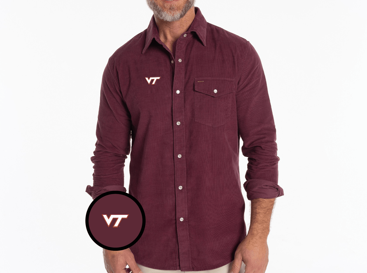 Criquet Virginia Tech Corduroy Pearl Snap in VT, Cherrywood, view 1