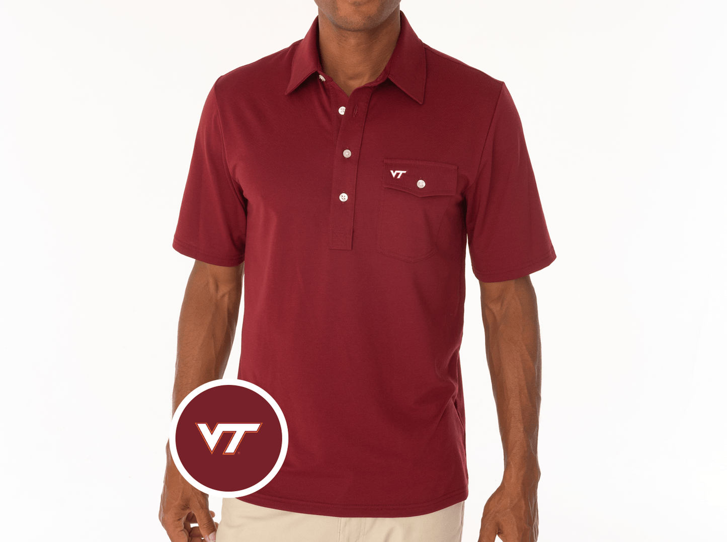 Criquet Virginia Tech Coaches Players Shirt in VT, Maroon, view 1
