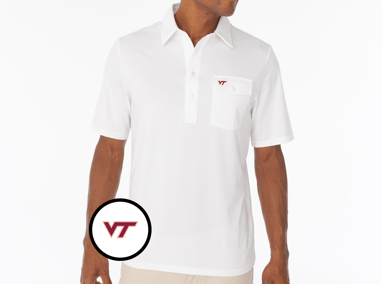 Criquet Virginia Tech Coaches Players Shirt in VT, White, view 2