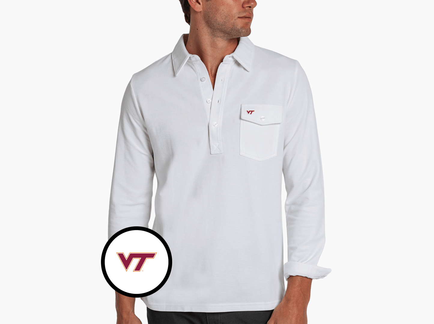 Criquet Virginia Tech Long Sleeve Players Shirt in VT, White, view 2
