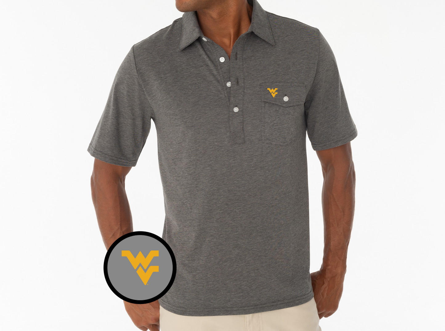 Criquet West Virginia in Coaches Players Shirt, WV, Heather Grey, view 1