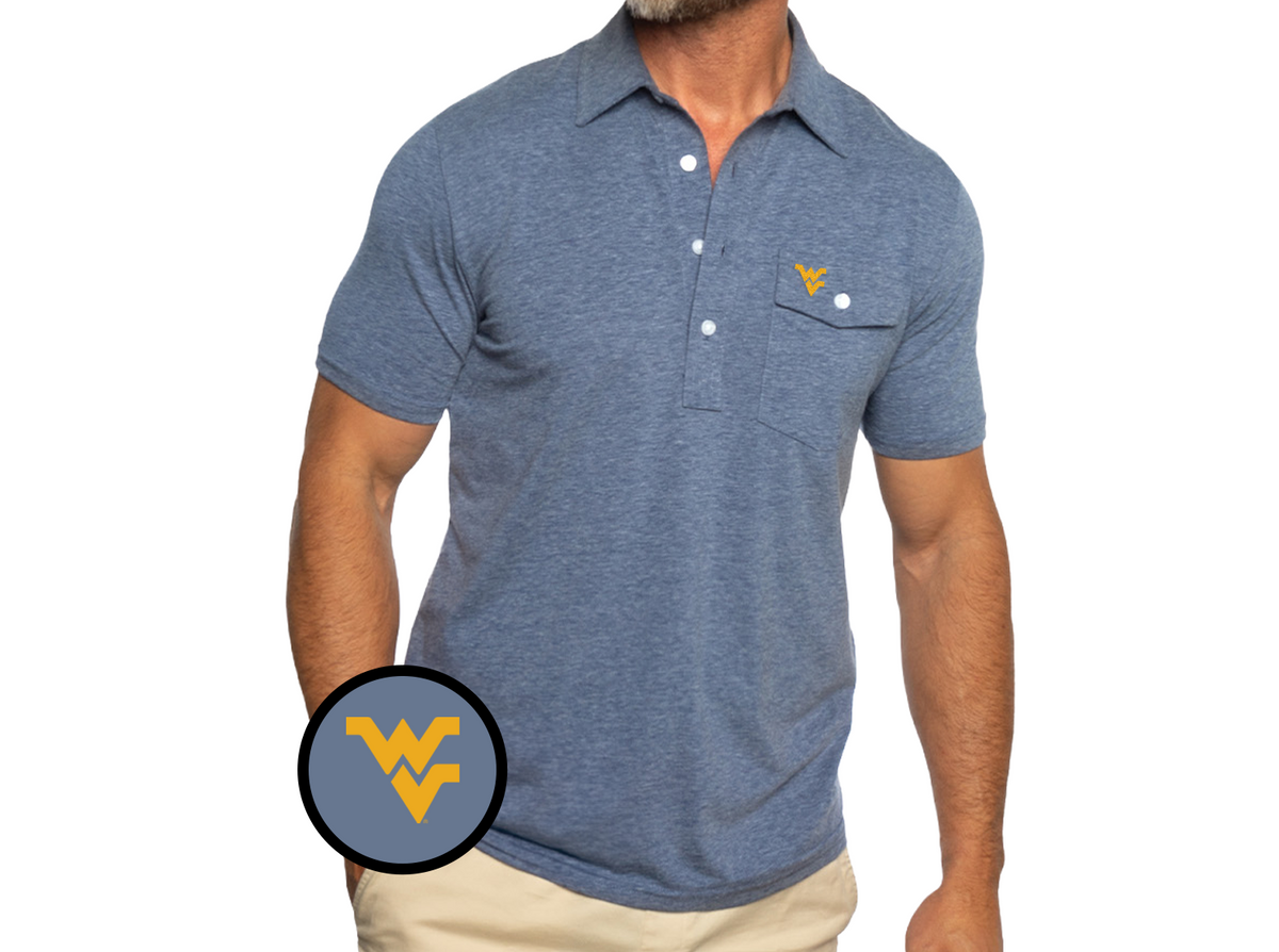 Criquet West Virginia in Coaches Players Shirt, WV, Heather Navy, view 1