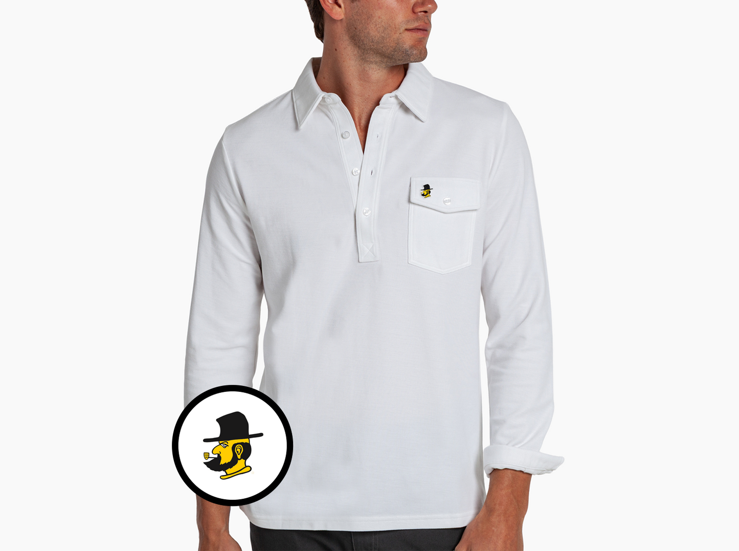 Criquet Appalachian State in Long Sleeve Players Shirt, Yosef, White, view 2