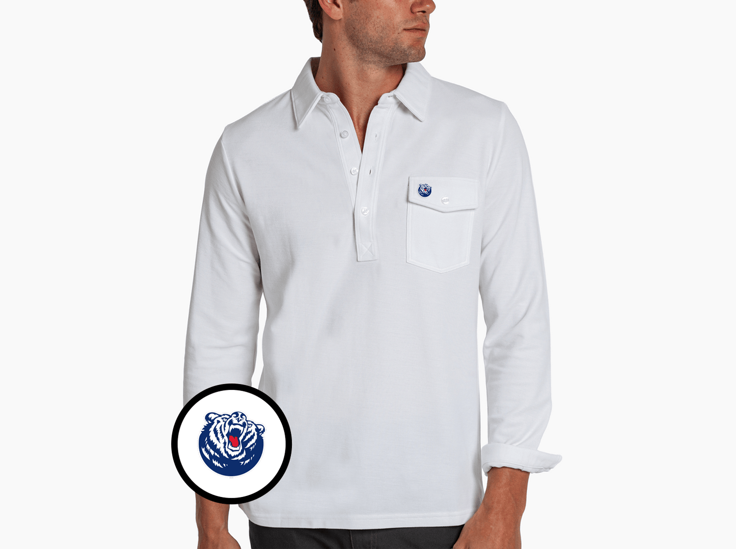 Criquet Belmont Long Sleeve Players Shirt in Bruin, White, view 2