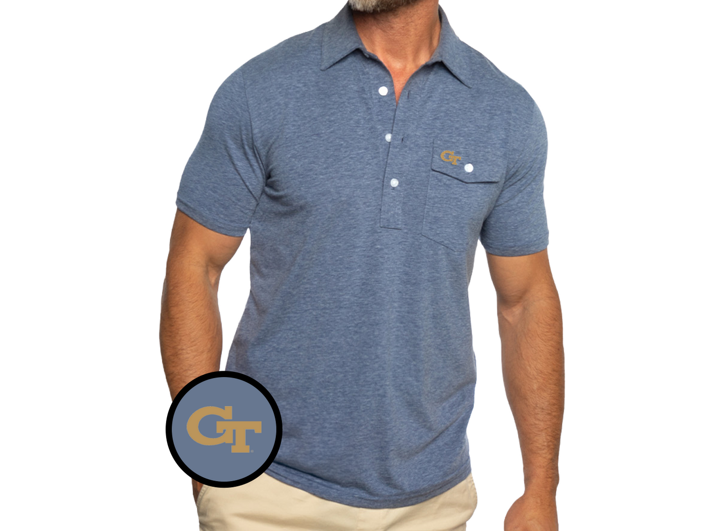 Criquet Georgia Tech in Coaches Players Shirt, GT No Outline, Heather Navy, view 2