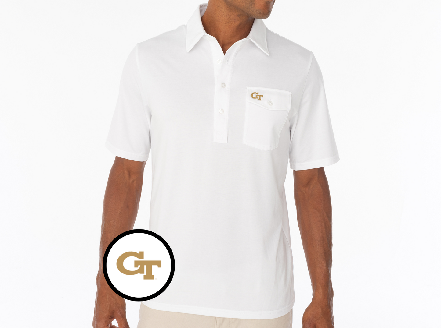 Criquet Georgia Tech in Coaches Players Shirt, GT No Outline, White, view 2