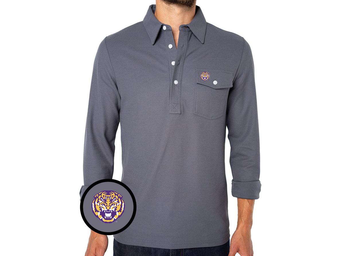 LSU - Coach's Long Sleeve Players Shirt - Tiger Head - Blue Steel