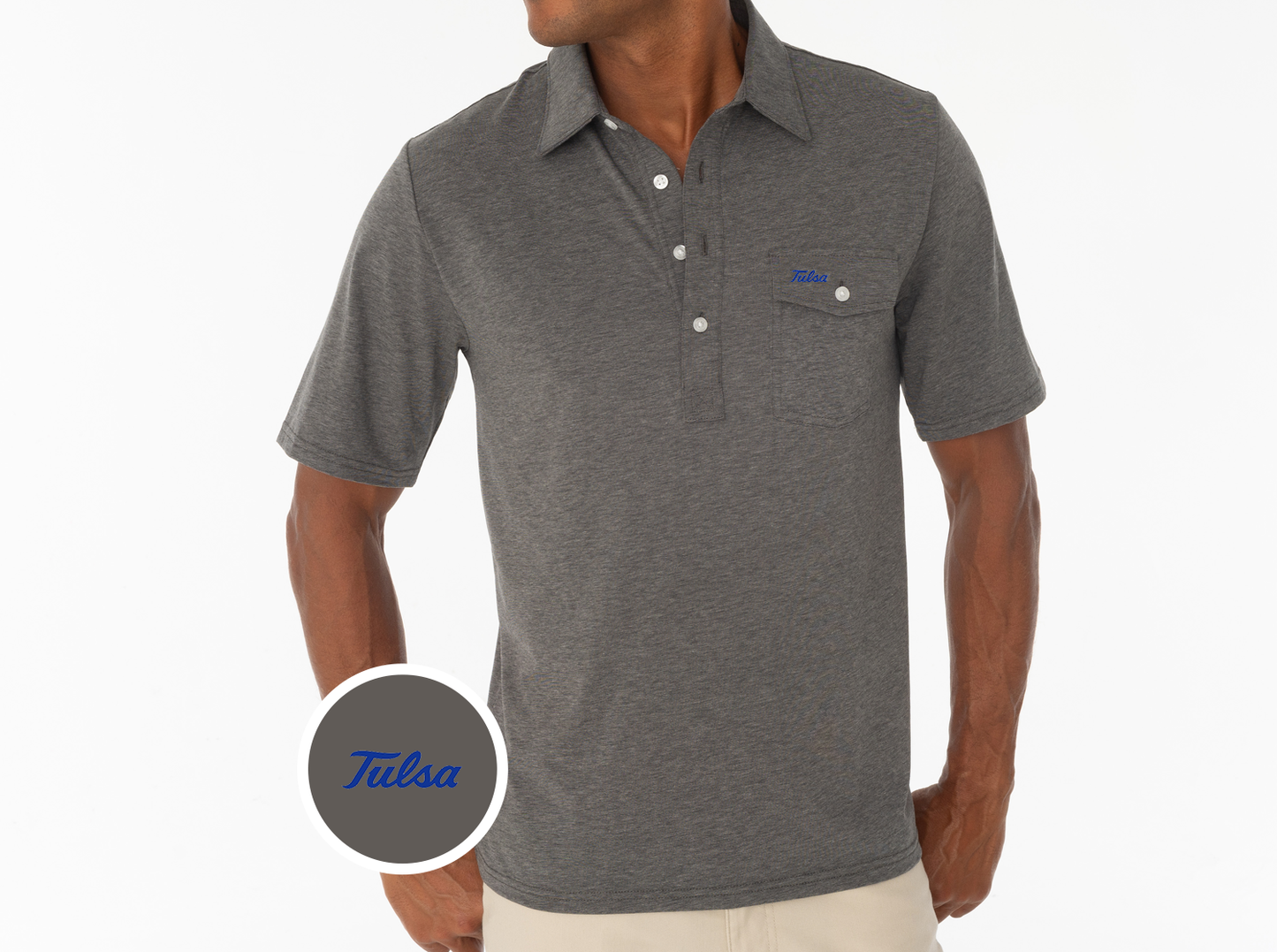 Criquet Tulsa in Coaches Performance Players Shirt, Tulsa, Heather Grey, view 2