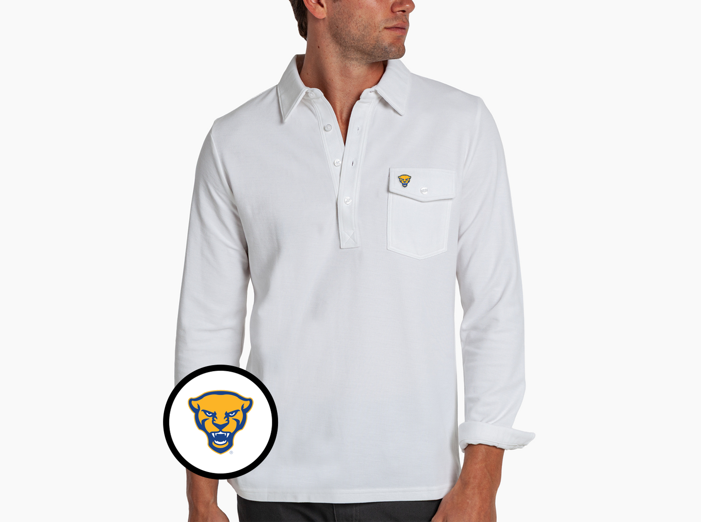 Criquet Pitt Long Sleeve Players Shirt in Panther, White, view 2