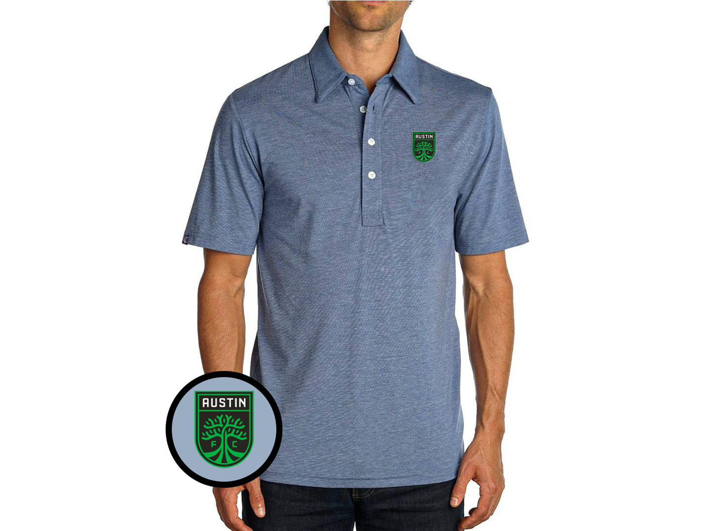 Criquet AUSTIN FC in Range Polo, Crest, Blue Jean, view 1