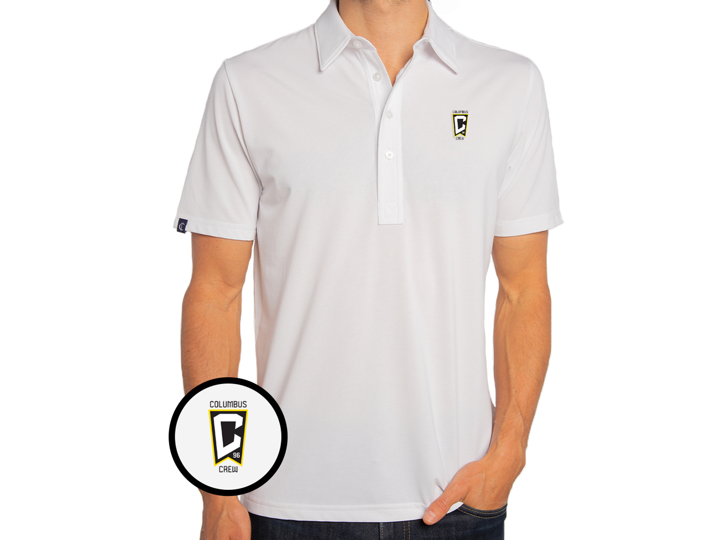 Criquet Columbus Crew in Range Polo, Crest, White, view 1