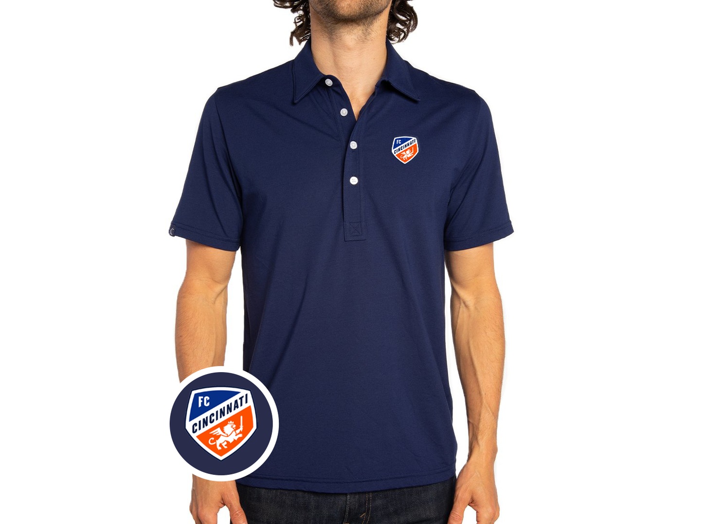 Criquet FC Cincinnati in Range Polo, Crest, Navy, view 1