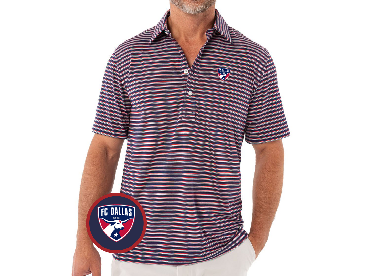 Criquet FC Dallas in Range Polo, Shield, Davis Stripe, Navy / Red, view 1