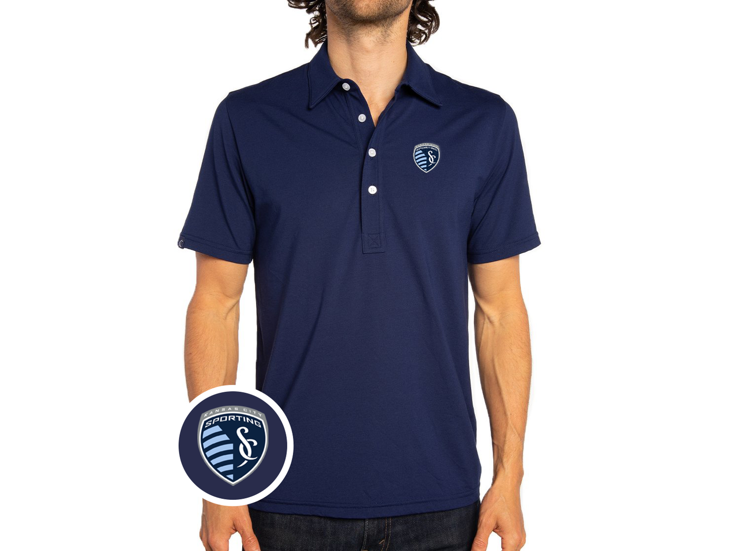 Criquet Sporting Kansas City in Range Polo, Crest, Navy, view 1
