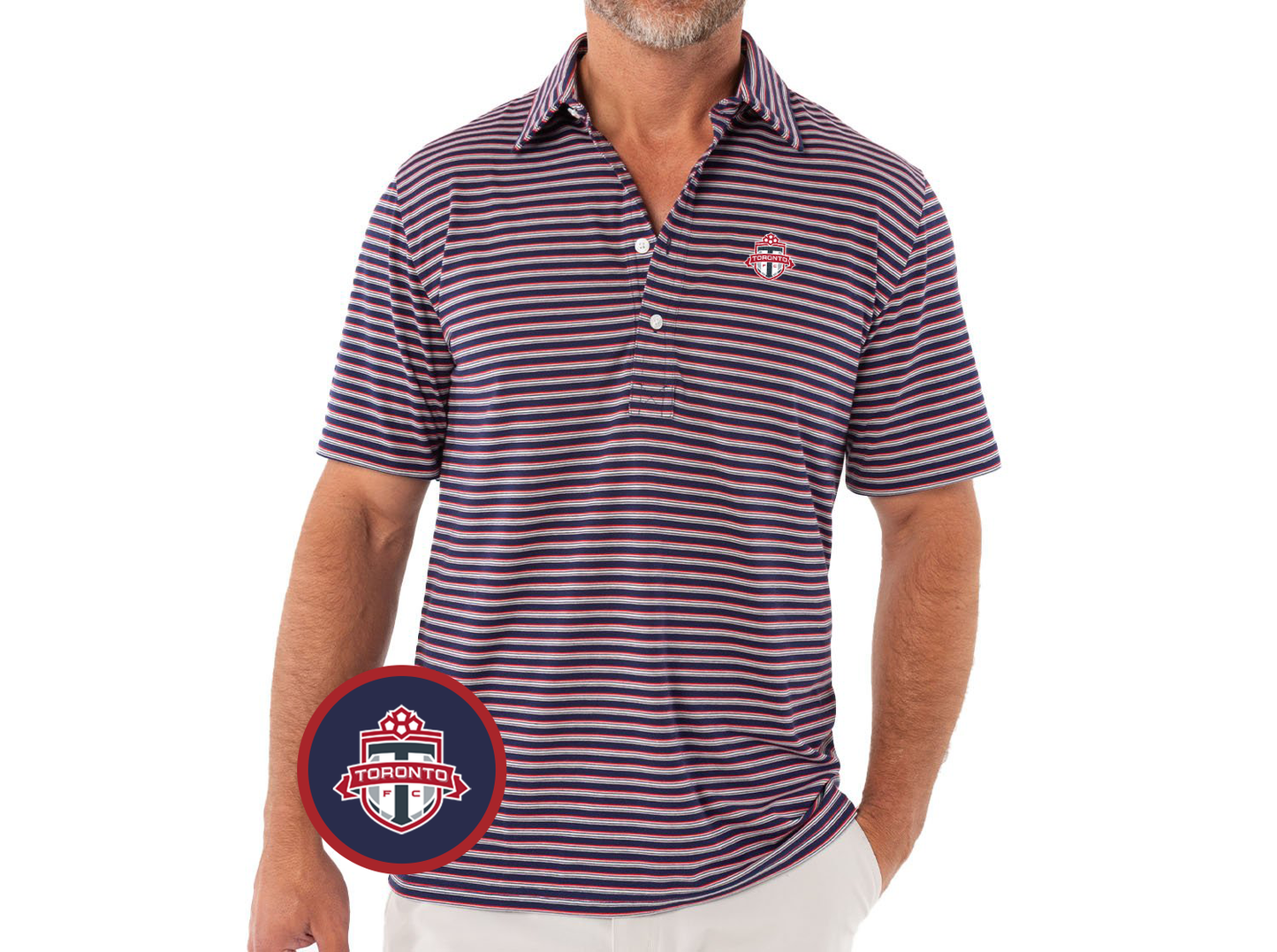 Criquet Toronto FC in Range Polo, Crest, Davis Stripe, Navy / Red, view 1