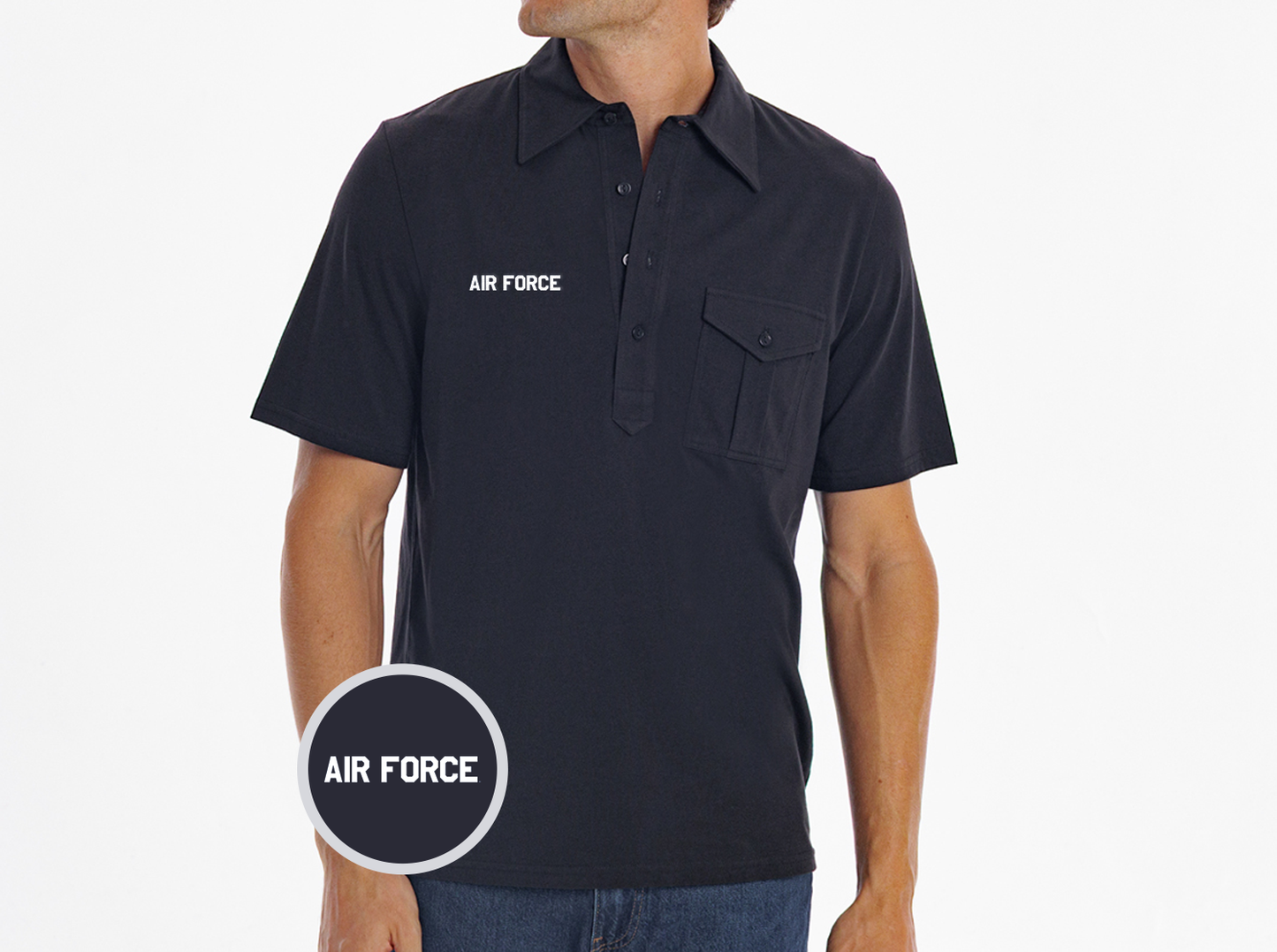 Air Force - Retro Coach's Shirt - Air Force Text - Black