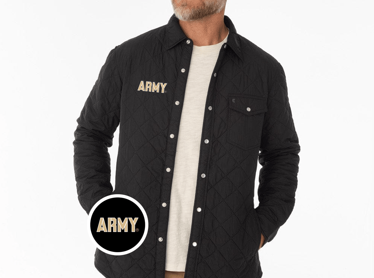 Criquet Army Quilted Shacket in Army Text, Black, view 2