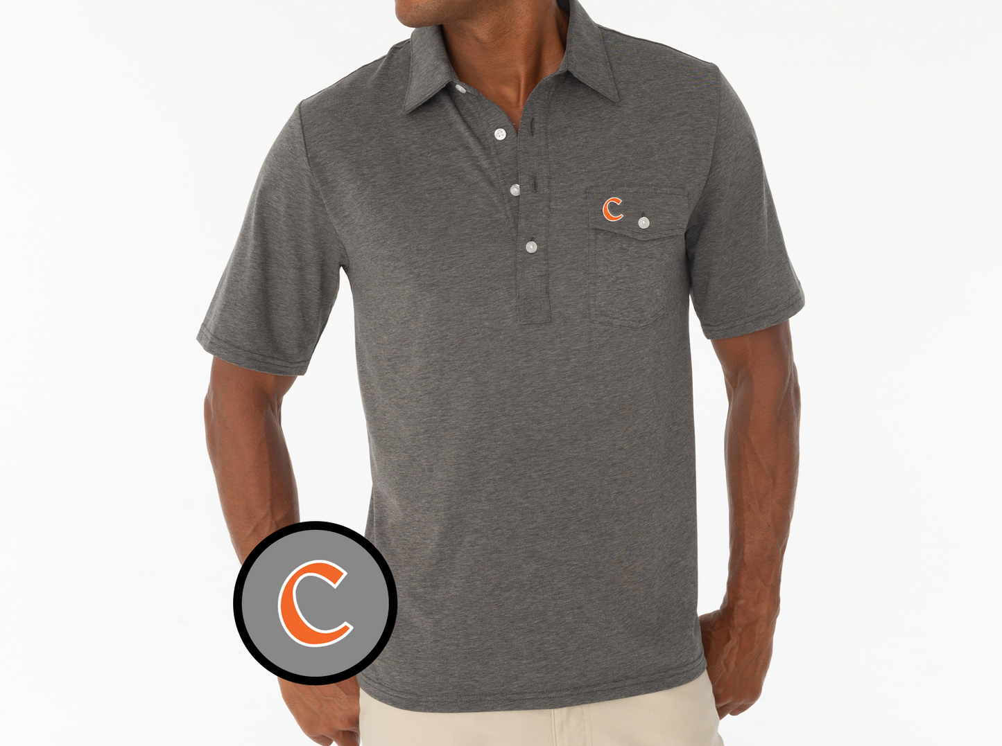 Criquet Clemson in Coaches Players Shirt, C, Heather Grey, view 2